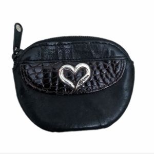 Brighton Coin Purse Small Pebbled Leather Crocodile Accent Heart Wallet Vintage.